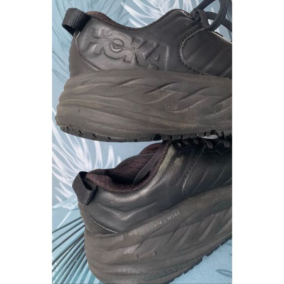 HOKA ONE Bondi black leather Slip Oil Resistant Sneakers Gym Work SHOES women’s - Picture 9 of 13